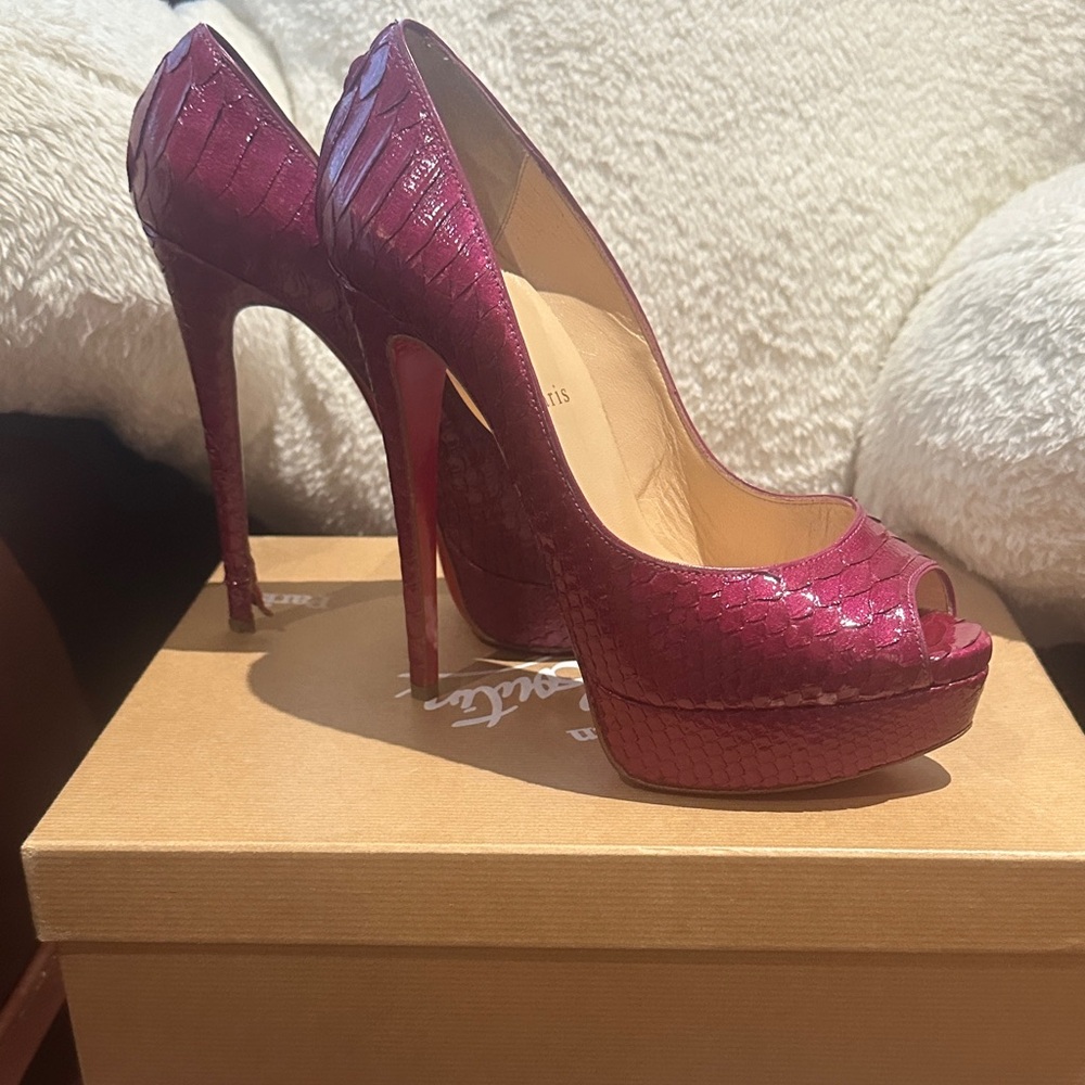 Christian Louboutin Fuchsia Peep-Toe Heels